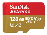 SanDisk Extreme - Flash-minneskort (microSDXC till SD-adapter inkluderad) - 128 GB - A2 / Video Class V30 / UHS-I U3 / Class10 - mikroSDXC UHS-I SDSQXA1-128G-GN6AA