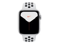 Apple Watch Nike Series 5 (GPS) - 44 mm - silveraluminium - smart klocka med Nike sportband - fluoroelastomer - ren platina/svart - bandstorlek 140-210 mm - S/M/L - 32 GB - Wi-Fi, Bluetooth - 36.5 g MX3V2KS/A