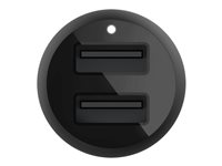 Belkin BOOST CHARGE Dual Charger - Strömadapter för bil - 24 Watt - 4.8 A - 2 utdatakontakter (USB) - på kabel: USB-C - svart CCE001BT1MBK