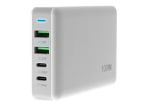 Insmat - Strömadapter - GaN - 100 Watt - 5 A - PD 3.0, QC 3.0 - 4 utdatakontakter (2 x 9-stifts USB typ A, 2 x USB-C) - vit 530-1100