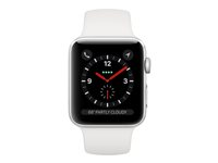 Apple Watch Series 3 (GPS + Cellular) - 42 mm - silveraluminium - smart klocka med sportband - fluoroelastomer - vit - bandstorlek 140-210 mm - 16 GB - Wi-Fi, Bluetooth - 4G - 34.9 g MTH12FS/A