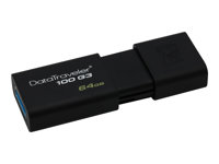 Kingston DataTraveler 100 G3 - USB flash-enhet - 64 GB - USB 3.0 - svart (paket om 2) DT100G3/64GB-2P