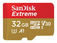 SanDisk Extreme - Flash-minneskort (adapter, microSDHC till SD inkluderad) - 32 GB - A1 / Video Class V30 / UHS-I U3 / Class10 - microSDHC UHS-I SDSQXAF-032G-GN6MA
