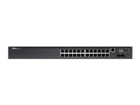 Dell Networking N2024 - Switch - L2+ - Administrerad - 24 x 10/100/1000 + 2 x 10 Gigabit SFP+ - främre till bakre luftflöde - rackmonterbar 210-ABNV