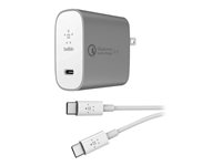 Belkin BOOST CHARGE USB-C Home Charger + Cable with Quick Charge - Strömadapter - 27 Watt - QC 4+ (USB-C) - på kabel: USB-C - silver F7U074MY04-SLV
