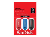 SanDisk Cruzer Snap - USB flash-enhet - 16 GB - USB 2.0 (paket om 3) SDCZ62-016G-G46T