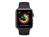 Apple Watch Series 3 (GPS) - 42 mm - rymdgrå aluminium - smart klocka med sportband - fluoroelastomer - svart - bandstorlek 140-210 mm - 8 GB - Wi-Fi, Bluetooth - 32.3 g MTF32FS/A