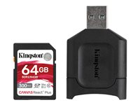 Kingston Canvas React Plus - Flash-minneskort - 64 GB - Video Class V90 / UHS-II U3 / Class10 - SDXC UHS-II MLPR2/64GB
