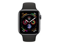 Apple Watch Series 4 (GPS + Cellular) - 44 mm - rymdgrå aluminium - smart klocka med sportband - fluoroelastomer - svart - bandstorlek 140-210 mm - 16 GB - Wi-Fi, Bluetooth - 4G - 36.7 g MTVU2DH/A