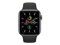 Apple Watch SE (GPS) - 44 mm - rymdgrå aluminium - smart klocka med sportband - fluoroelastomer - svart - bandstorlek 140-210 mm - S/M/L - 32 GB - Wi-Fi, Bluetooth - 36.2 g MYDT2KS/A