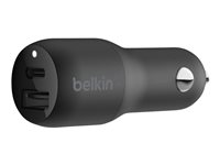 Belkin BOOST CHARGE - Strömadapter för bil - 32 Watt - Fast Charge - 2 utdatakontakter (USB, USB-C med strömförsörjning) - svart CCB003BTBK