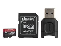 Kingston Canvas React Plus - Flash-minneskort (microSDXC till SD-adapter inkluderad) - 128 GB - A1 / Video Class V90 / UHS-II U3 / Class10 - mikroSDXC UHS-II MLPMR2/128GB