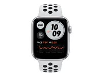 Apple Watch Nike SE (GPS + Cellular) - 44 mm - silveraluminium - smart klocka med Nike sportband - fluoroelastomer - ren platina/svart - bandstorlek 140-210 mm - S/M/L - 32 GB - Wi-Fi, Bluetooth - 4G - 36.36 g MG083KS/A