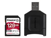Kingston Canvas React Plus - Flash-minneskort - 128 GB - Video Class V90 / UHS-II U3 / Class10 - SDXC UHS-II MLPR2/128GB