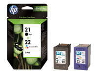 HP 21/22 Combo Pack - 2-pack - svart, färg (cyan, magenta, gul) - original - bläckpatron - för Deskjet D1530, D1560, F2185, F2187, F2224, F2275, F2280, F2290, F4175, F4188, F4190, F4194 SD367AE