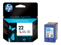 HP 22 - 5 ml - färg (cyan, magenta, gul) - original - bläckpatron - för Deskjet F2149, F2179, F2185, F2210, F2224, F2240, F2288, F2290, F375; Officejet 56XX C9352AE#UUQ