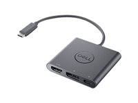 Dell Adapter USB-C to HDMI/DP with Power Pass-Through - Videogränssnittsomvandlare - USB-C (hane) till HDMI, DisplayPort, USB-C (enbart ström) (hona) - 18 cm - stöd för 4K, kraftgenomgång - för Inspiron 5502, 7306 2-in-1; Latitude 54XX, 7410; Vostro 5301; XPS 13 93XX DBQAUANBC070