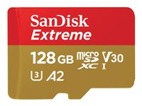 SanDisk Extreme - Flash-minneskort (microSDXC till SD-adapter inkluderad) - 128 GB - A2 / Video Class V30 / UHS-I U3 / Class10 - mikroSDXC UHS-I SDSQXA1-128G-GN6MA