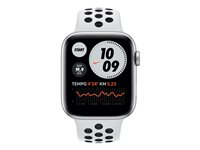 Apple Watch Nike Series 6 (GPS) - 44 mm - silveraluminium - smart klocka med Nike sportband - fluoroelastomer - ren platina/svart - bandstorlek 140-210 mm - S/M/L - 32 GB - Wi-Fi, Bluetooth - 36.5 g MG293KS/A
