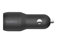 Belkin BOOST CHARGE Dual Charger - Strömadapter för bil - 24 Watt - 4.8 A - 2 utdatakontakter (USB) - på kabel: Lightning - svart CCD001BT1MBK