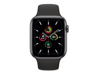 Apple Watch SE (GPS + Cellular) - 44 mm - rymdgrå aluminium - smart klocka med sportband - fluoroelastomer - svart - bandstorlek 140-210 mm - S/M/L - 32 GB - Wi-Fi, Bluetooth - 4G - 36.36 g MYF02KS/A