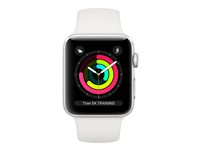Apple Watch Series 3 (GPS) - 38 mm - silveraluminium - smart klocka med sportband - fluoroelastomer - vit - bandstorlek 130-200 mm - 8 GB - Wi-Fi, Bluetooth - 26.7 g MTEY2FS/A