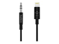 Belkin - Lightning- till hörlursuttag-kabel - Lightning (hane) till stereo mini jack (hane) - 91.4 cm - svart - för Apple iPad/iPhone/iPod (Lightning) AV10172BT03-BLK