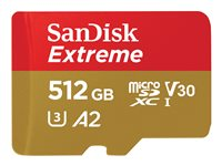 SanDisk Extreme - Flash-minneskort (microSDXC till SD-adapter inkluderad) - 512 GB - A2 / Video Class V30 / UHS-I U3 / Class10 - mikroSDXC UHS-I SDSQXA1-512G-GN6MA