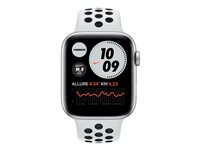 Apple Watch Nike SE (GPS) - 44 mm - silveraluminium - smart klocka med Nike sportband - fluoroelastomer - ren platina/svart - bandstorlek 140-210 mm - S/M/L - 32 GB - Wi-Fi, Bluetooth - 36.2 g MYYH2KS/A