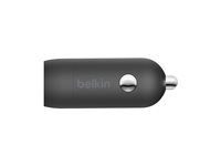 Belkin BoostCharge - Strömadapter för bil - 20 Watt - 3.6 A - PD (24 pin USB-C) - på kabel: Lightning - svart CCA003BT04BK