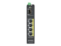 Zyxel RGS100-5P - Switch - ohanterad - 4 x 10/100/1000 (PoE+) + 1 x Fast Ethernet/Gigabit SFP - DIN-skenmonterbar, rackmonterbar - PoE+ (120 W) - likström RGS100-5P-ZZ0101F