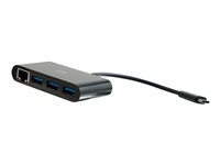 C2G USB C Ethernet and 3 Port USB Hub Black - Hub - 3 Ports - Nätverksadapter - USB-C - Gigabit Ethernet x 1 + USB 3.0 x 3 - svart 82406