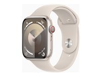 Apple Watch Series 9 (GPS + Cellular) - 45 mm - stjärnljusaluminium - smart klocka med sportband - fluoroelastomer - starlight - bandstorlek: S/M - 64 GB - Wi-Fi, Bluetooth, UWB, LTE - 4G - 39 g MRM83KS/A