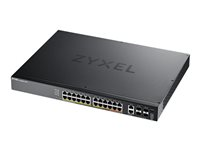 Zyxel XGS2220 Series XGS2220-30HP - Switch - 24-portars GbE L3-åtkomst, NebulaFLEX Cloud med 6 10G uplink - Administrerad - 16 x 10/100/1000 (PoE+) + 8 x 10/100/1000 (PoE++) + 2 x 1/2.5/5/10 (PoE++) + 4 x 10 Gigabit SFP+ - skrivbordsmodell, rackmonterbar - PoE++ (400 W) XGS2220-30HP-EU0101F